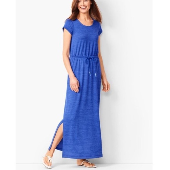 T By Talbots Royal Blue Cap Sleeve Scoop Neck Knit Maxi Dress Pockets Size S - Picture 1 of 7